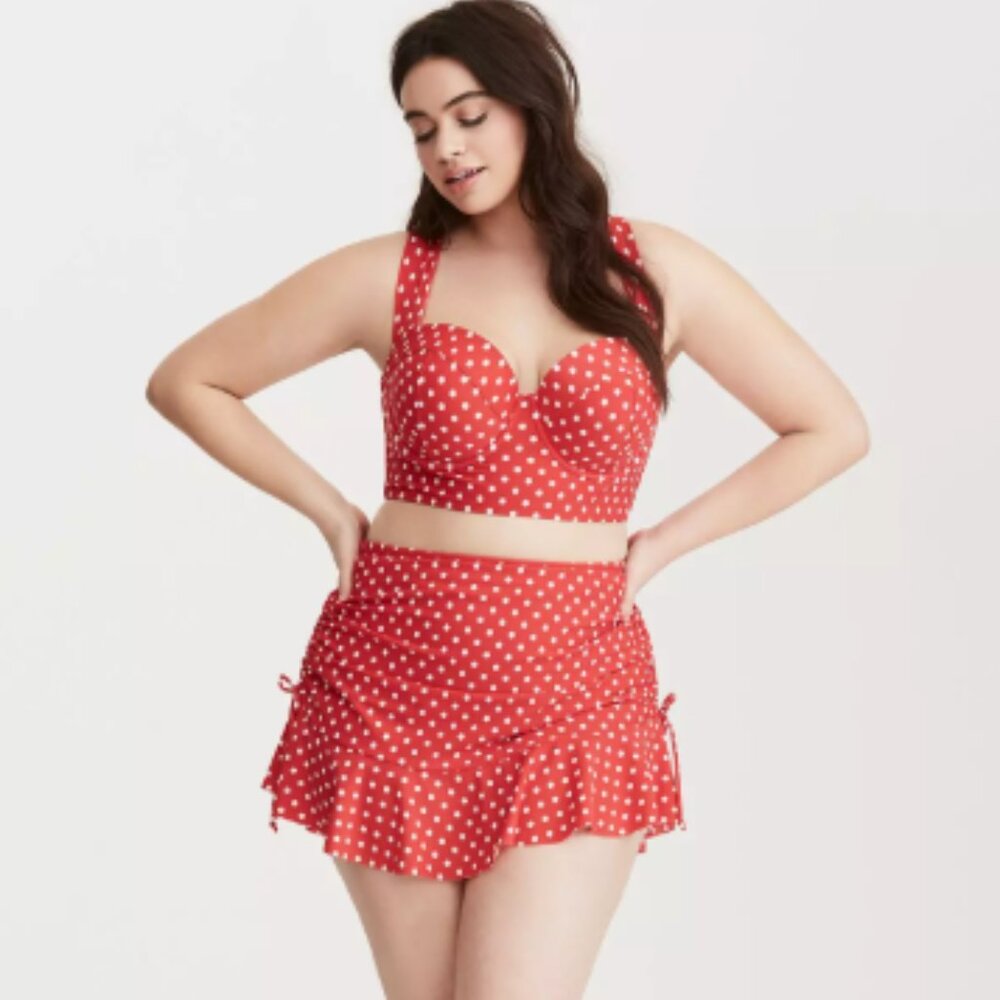 Torrid red polka dot bikini + swim skirts / pin-up burlesque VLV vintage retro